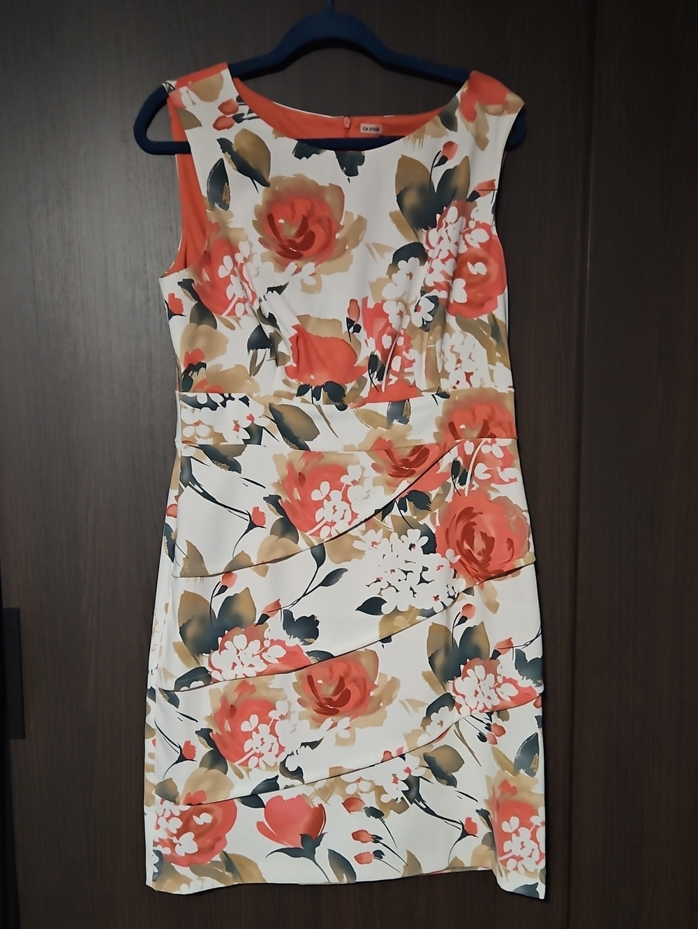 connected apparel Coral and Cream Floral Midi Sheath Dress